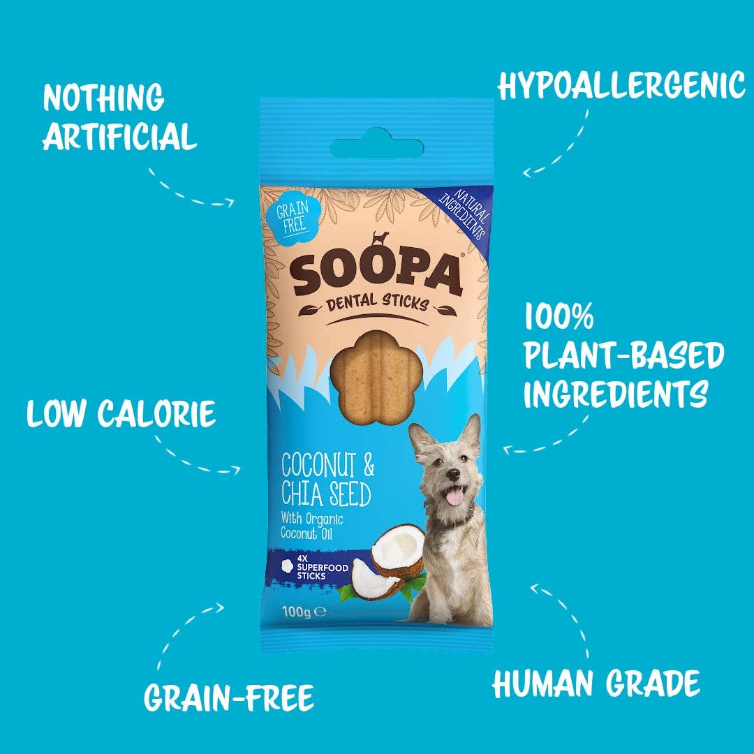 Bâtonnets dentaires pour chiens aux graines de noix de coco et de chia