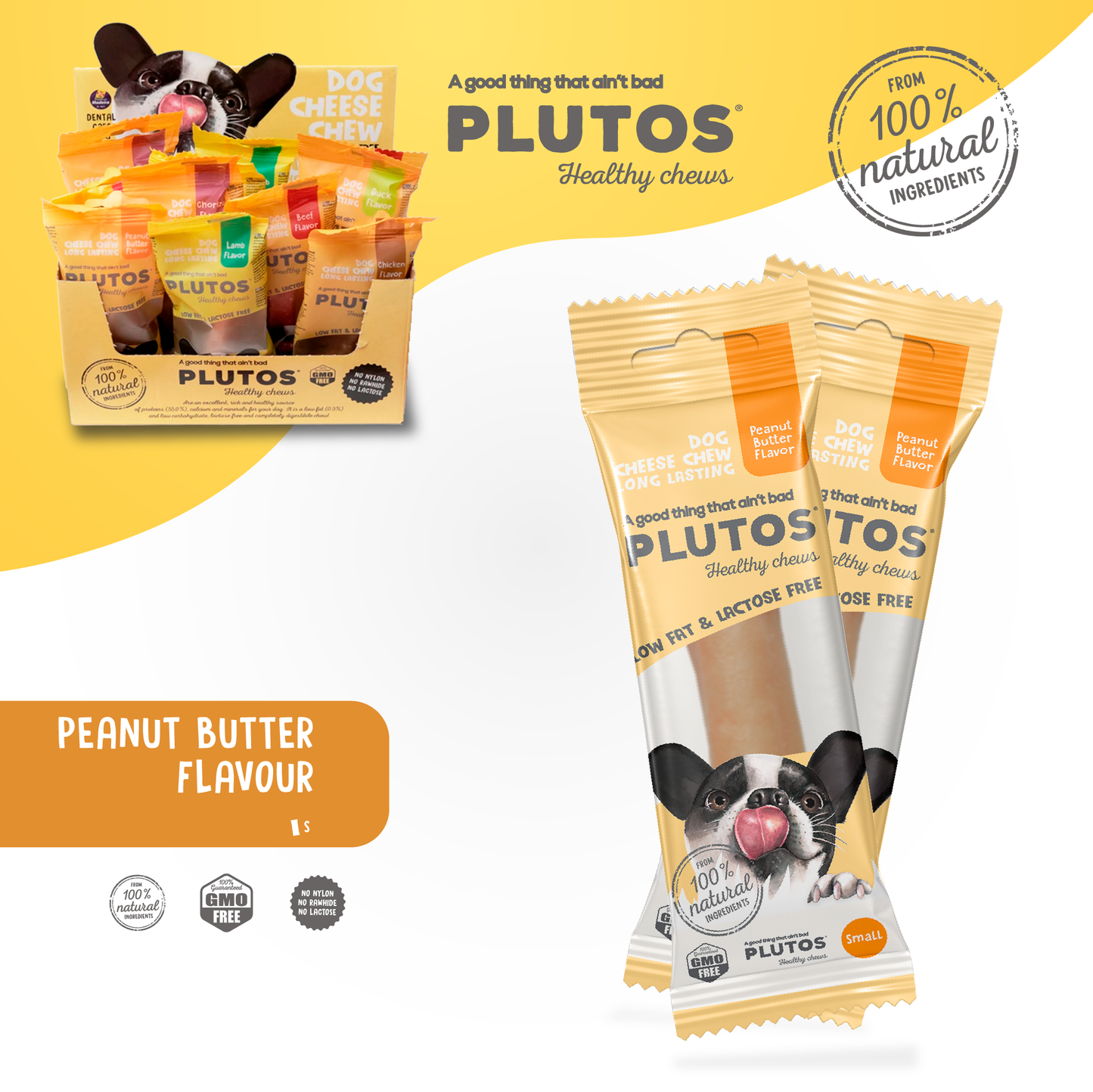 Plutos - Os a mâcher pour chien à la caséine saveur Beurre de Cacahuète