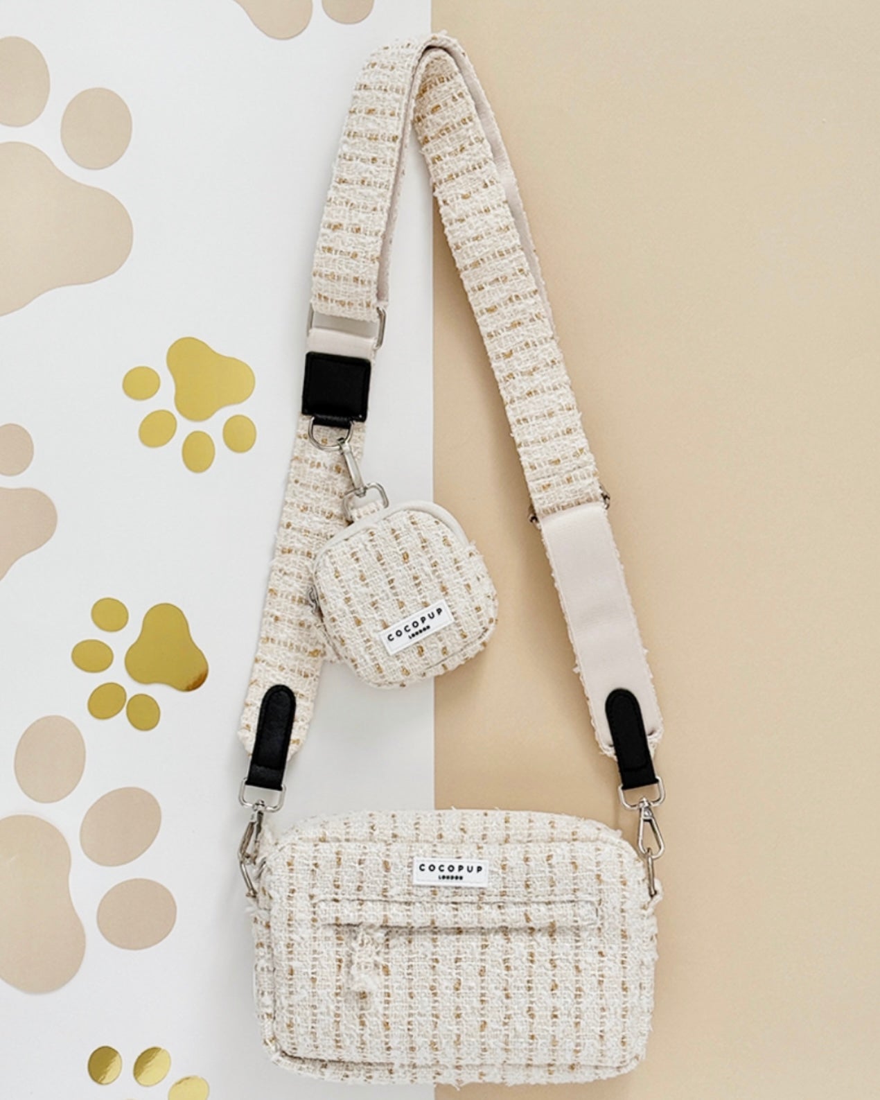 Sac de promenade pour chien - Tweed texturé vanille