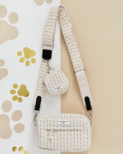 Sac de promenade pour chien - Tweed texturé vanille