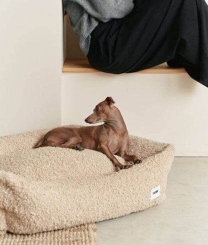 Panier pour chien en tissu bouclé - Beige