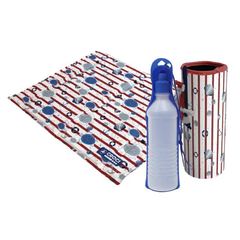 Kit rafraichissant pour chien avec tapis, gourde et sac isotherme - Modèle Marine - Croci