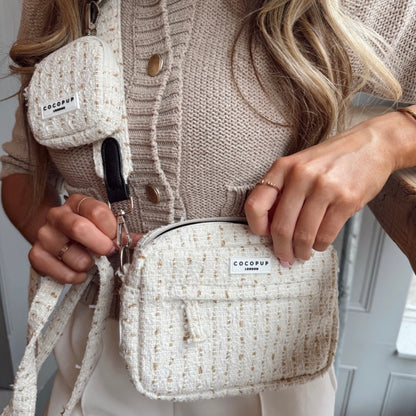 Sangle de sac en tweed texturé - Vanille