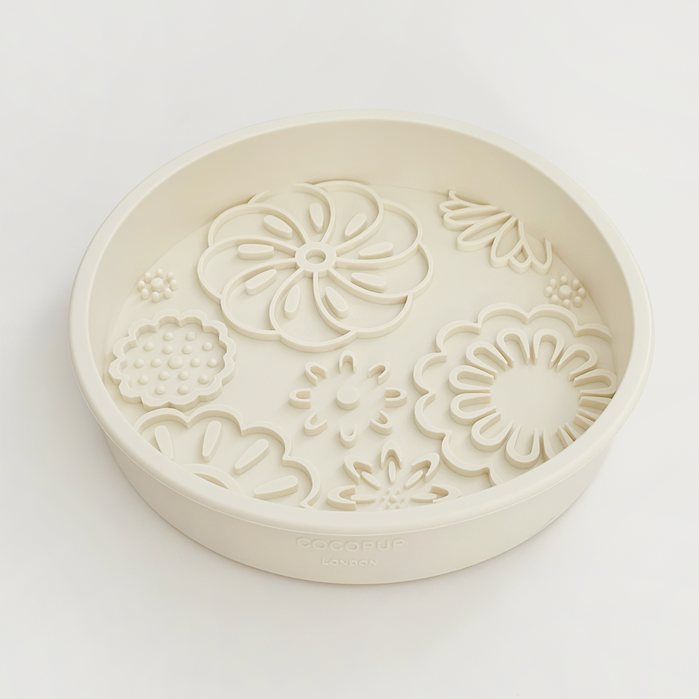 Gamelle à alimentation lente en silicone - Fleurs crème