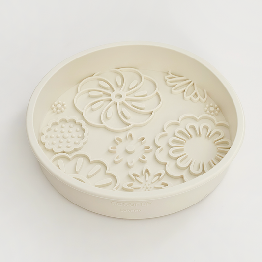 Gamelle à alimentation lente en silicone - Fleurs crème
