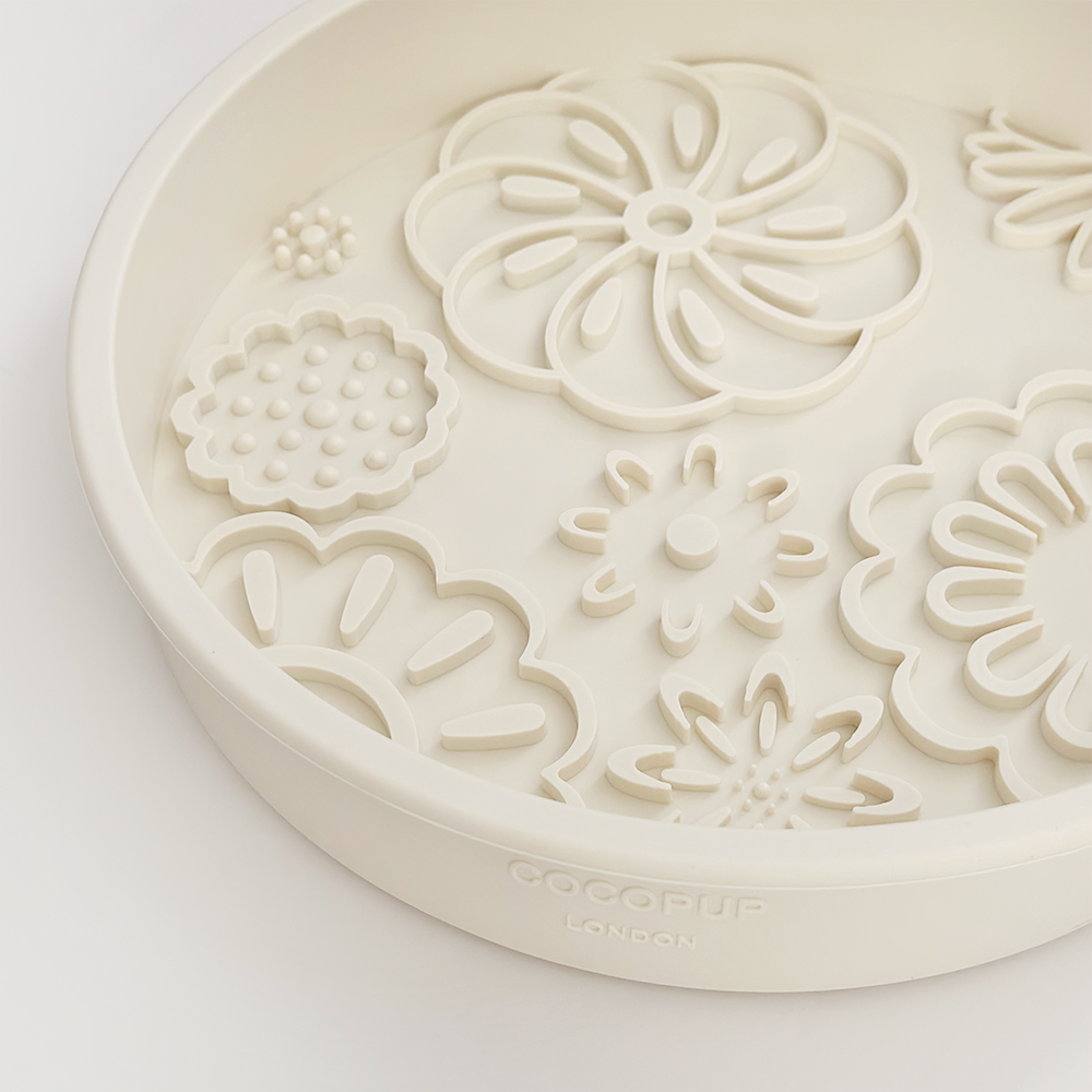 Gamelle à alimentation lente en silicone - Fleurs crème
